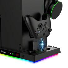 For Xbox Series X Cooling Stand Controller Gamepad Charge Seat For XBX With Headphone Hook And Game Discs Card Slot RGB Light Double Fan - Black - View 3