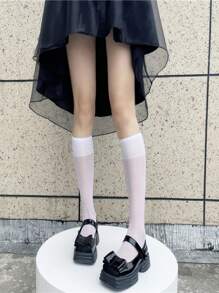 4pairs/Set Black & White & Semi-Transparent Nylon Socks For Daily Wear, Cozy - Black and White - View 5