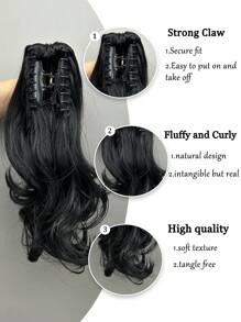 Ponytail Hair Extensions, Hair Extensions Ponytail 14 Inch Short Claw Hair Extensions Synthetic Wave Clip-In Ponytail Wigs Everyday Fluffy Ponytail For Women (Dark Brown) - Black - View 7