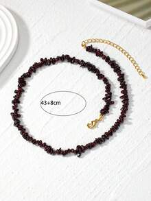 1pc Burgundy Asymmetrical Stone Beaded Necklace, Vintage Style Fashionable Simple And High-End Feeling, Suitable For Spring & Summer Vacation - Burgundy - View 5