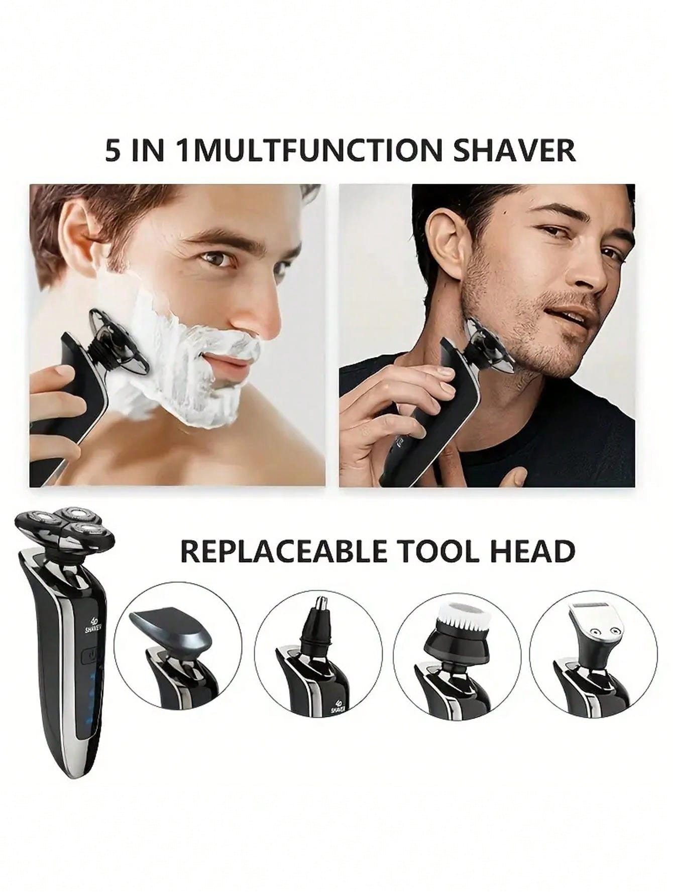 Rechargeable Waterproof Electric Shaver 4D Razor For Men With Nose And