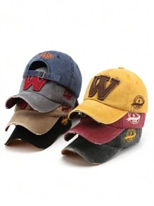 1入男女皆宜時尚棒球帽，洗水和磨損的外觀，復古字母W刺繡街頭風格 - 彩色 - 查看 1