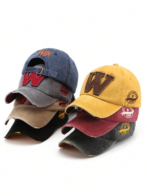 قبعة بيسبول عصرية للجنسين من ذوي المظهر المغسول والمتعرق، تطريز حرف W على الشارع بمظهر عتيق