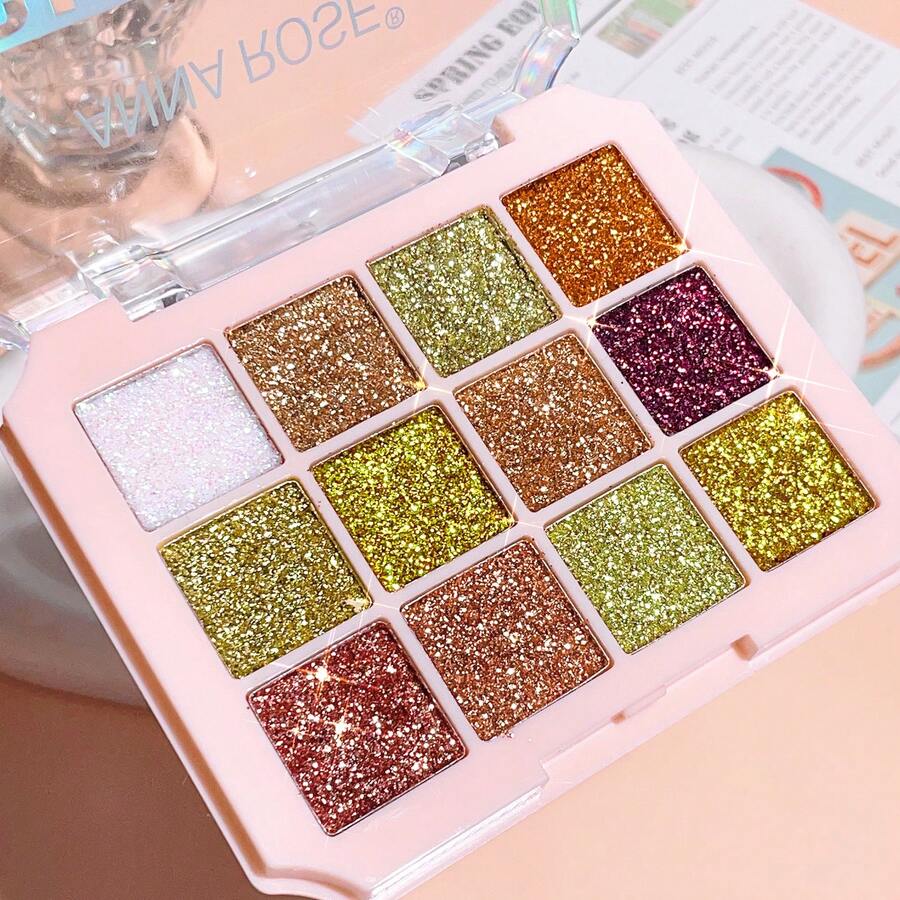 12 Colors Shimmer Eyeshadow Palette, Glittery HighGloss High