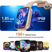 2024 New 1.85-Inch Large HD Screen Smart Watch (Answer/Make Call) Bluetooth Fitness Tracker With Heart Rate, Blood Oxygen Monitor, Sleep Monitor,IP68 Waterproof,150+Watch Faces For Men Women Compatible IPhone & Android - Màu be - Xem 2