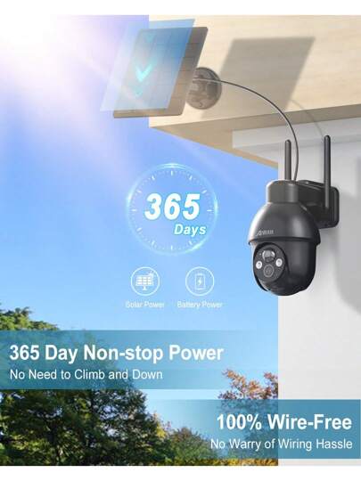 ANRAN Outdoor Solar WiFi Surveillance Camera, 360° PTZ Battery Night Vision Bidirectional Audio, AI/PIR Human Detection, Siren, Alexa, Q03 Zwart Max view 2