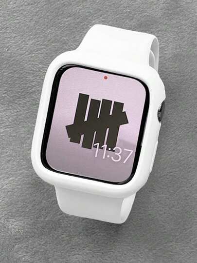 2pcs Set Unisex White Cute Soft Silicone Watch Band Adjustable Waterproof Wristband With Hollow Protective Case, Compatible With Apple Watch 38/40/41/42/44/45/46/49mm, Series Ultra/SE/10/9/8/7/6/5/4/3/2/1