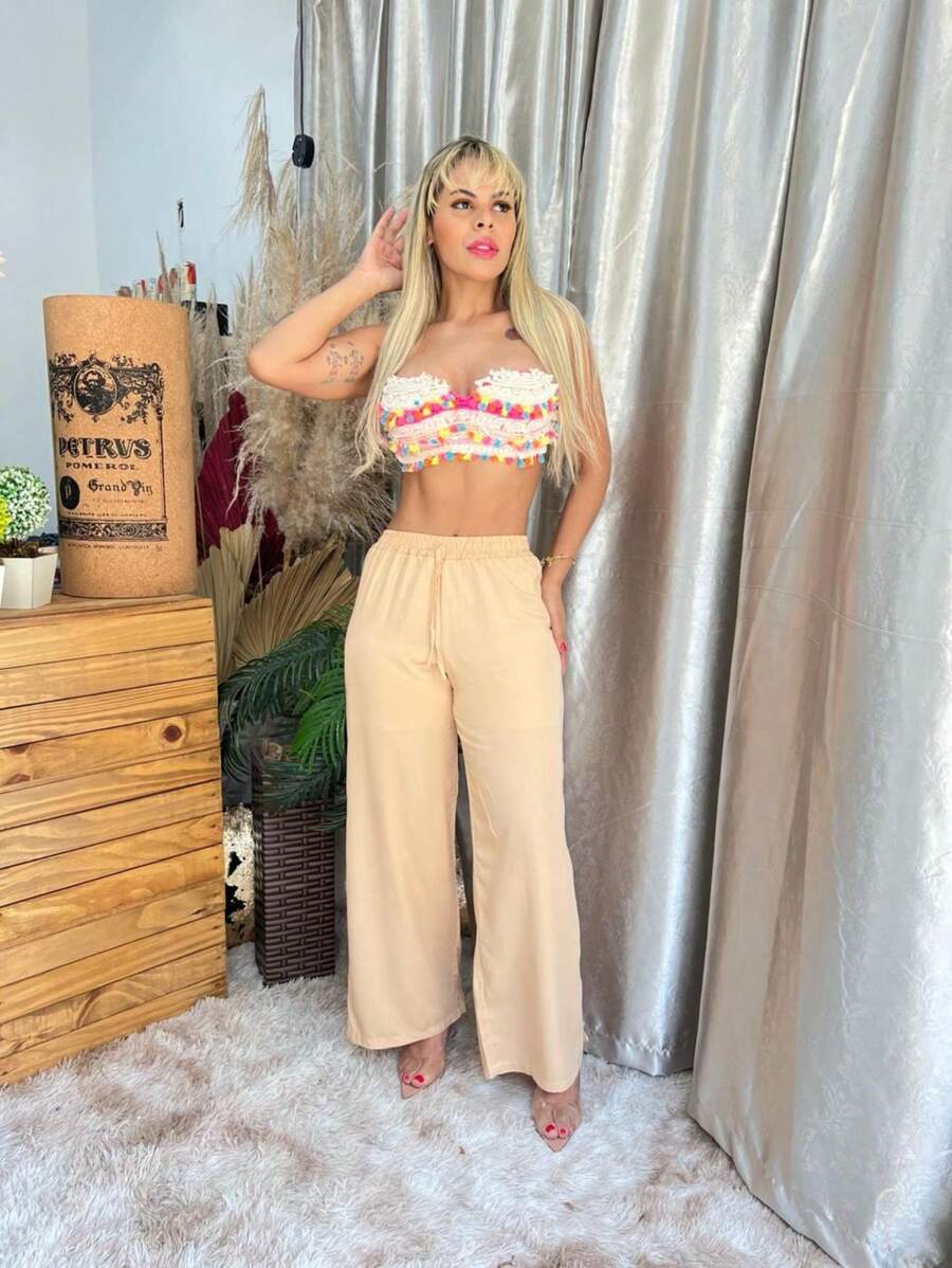 Women Pants - 米色 - 查看 1
