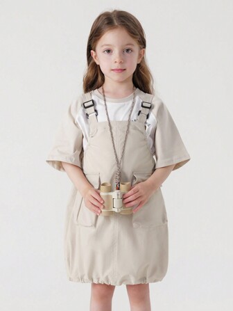 MARC&JANIE 年輕女孩戶外透濕快干連身工作服，帶大口袋和吊帶，適用春季