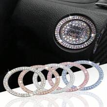 1pc No Hole Car Engine Start Stop Button Bling Ring Crystal Rhinestone Ignition Starter Decoration Circle For Car Interior