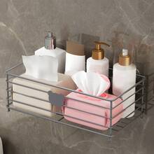 1 Miếng Đa chức năng Thép không gỉ Giá để đồ , Với Rỗng Thiết kế Đối với Nước Thoát nước , Thích hợp Đối với Phòng tắm Hoặc Phòng bếp , Đối với Lưu trữ Tissue Hoặc Mỹ phẩm - Bạc - Xem 5