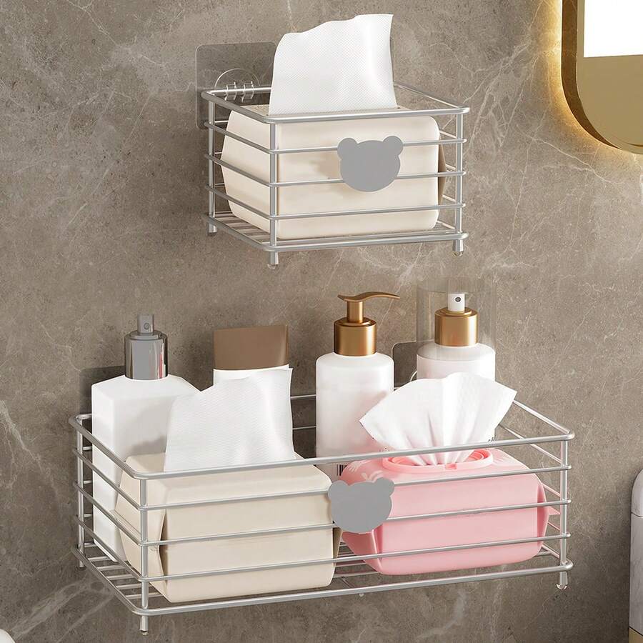 1 Miếng Đa chức năng Thép không gỉ Giá để đồ , Với Rỗng Thiết kế Đối với Nước Thoát nước , Thích hợp Đối với Phòng tắm Hoặc Phòng bếp , Đối với Lưu trữ Tissue Hoặc Mỹ phẩm - Bạc - Xem 1