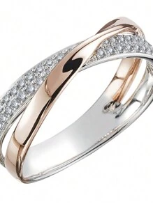 Luxury Ring 14k Gold Plated Inlaid Shining  Engagement Wedding Jewelry For Female Match Daily Outfits Party Accessory