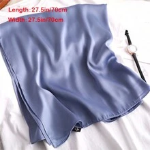 女士70cm x 70cm的亞麻方巾純色圍巾，適用於袋子裝飾、防曬、披肩、優雅頭巾、時尚髮箍 - A - 查看 9