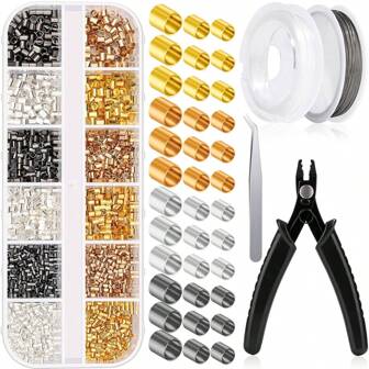 1800Pcs Crimp Tubes For Jewelry Making, Jewelry Crimp Beads With Crimping Pliers, Elastic Bracelet String And Bracelet Beading Wire For Bracelet Earring Necklace