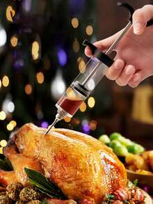 1pc Kitchen Seasoning Syringe Turkey Needle Marinade Syringe Barbecue Syringe Baking Tool Sauce Injection Needle - Black - View 7