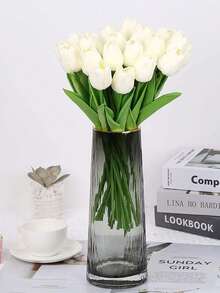 5/10/15/20/25/30入組人造鬱金香花,仿真鬱金香花莖pu材質,可觸摸真實,適用於復活節和春季花環、花束、餐桌擺設、婚禮花架、嬰兒淋浴裝飾等,高13吋 - 米色 - 查看 5