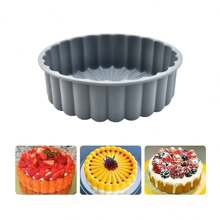 1pc Pink Pleated Round Silicone Cake Mold In Sunflower/Donut Shape - Blue - View 6