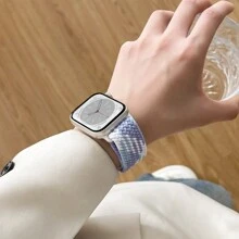 1入組通用性手織對比色錶帶適用於Apple Watch 38/40/41/42/44/45/49mm Ultra/Se/8/7/6/5/4/3/2/1 - 酒紅色 - 查看 4