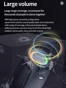 Zealot S37L Wireless Portable Speaker 40W Power With 7200mAH Battery, Long Battery Life, Compatible With TF Card/USB/AUX, Supports Mobile/Tablet/Computer/TV Connection Playback, Suitable For Parties, Home Theaters, Outdoor Dance - Black - View 5