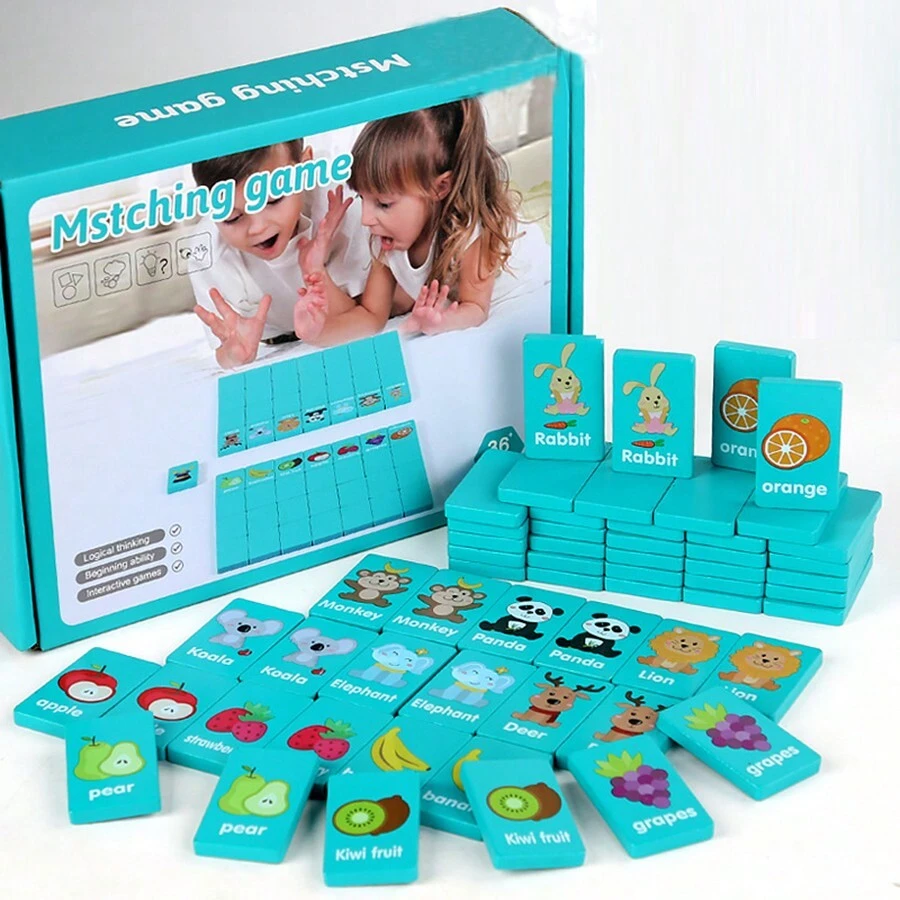 Montessori Toy 4 In 1 Game Set: Connect Four, Matching, Dominoes, Word Game For Kids' Intelligence Development, Tabletop Game, Children's GiftsSchool, Student,Stationery,School Supplies
