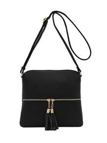 MIYIN Fashion Lightweight Large Capacity Crossbody Bags For Women Tassel Decor Square Bag With Adjustable Shoulder Strap Minimalist Casual Small Zipper Vintage Shoulder Bag Clutch Purse For Lady