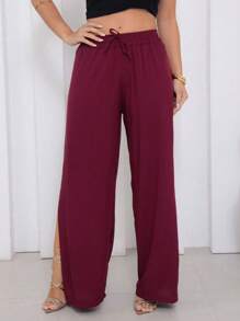 Women Pants - 酒紅色 - 查看 3