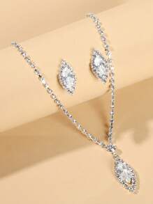 水鑽裝飾多層次項鍊和1對耳墜適合女士適合派對宴會婚禮 - 銀色 - 查看 17