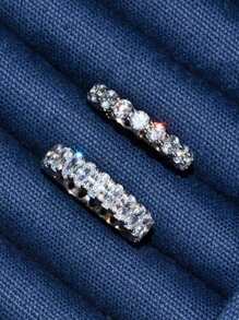 rakol 2pcs/Set Silver Minimalist Cube Cubic Zirconia Decorated Women's Rings