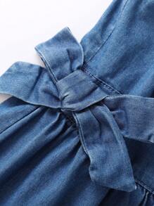 Annil Sommerkleider aus Baumwolle und Denim mit einer süßen und niedlichen Schleife am Rundhalsausschnitt und ärmellos für Tween-Mädchen