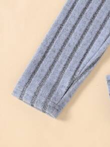 2pcs/Set Young Girl Ribbed Short Sleeve Knit Top And Long Pants Set, Spring Autumn - Dusty Blue - View 6