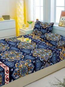 1pc Bohemian Pattern Printed Brushed Fitted Sheet, Bedroom Fitted Sheet With Printed Cover, Bedding