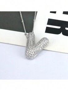 1 Pezzo Nuova Collana Con Ciondolo Lettera A-z 26 Di Lusso In Micropavé Cz, Collana Con Ciondolo Iniziale Del Nome In Platino Elettroplaccato Per Uomo E Donna