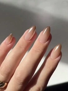 30片/套杏仁形极简美甲贴纸，裸色和棕色系，包含1个指甲锉和1个果冻凝胶美甲贴纸 - 棕色 - 查看 4