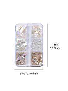 1 boîte de set d'art pour ongles avec coquillages de tailles mixtes, 6 différentes tailles d'éclats de coquillages pour différents designs d'ongles, incluant des formes asymétriques et des morceaux de coquille d'ormeau colorés. Charms pour ongles, pierres décoratives pour ongles, fournitures pour ongles DIY