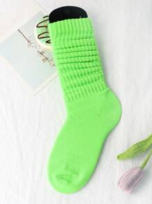 1双女士韩版圆点袜，休闲百搭，适合春夏季，洛丽塔时尚，简约，适合所有季节，纯色过膝袜（不含袜板），秋季 - 薄荷綠 - 查看 3