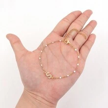 1 Pc Pave  Initial Bracelet Dripping Oil Bead Link Chain Bracelet For Women - White - View 3