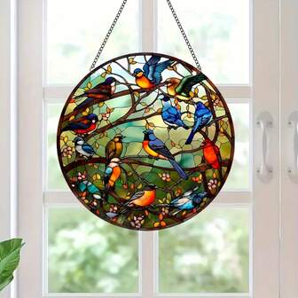 1pc Acrylic Sun Catcher With Hummingbird Shape And Metal Chain, Window Hanging Decor, Suitable For Indoor/Outdoor Kitchen, Garden, A Perfect Gift For Bird Lovers, Mom, Wife, Friends. Flower Wreath Sign