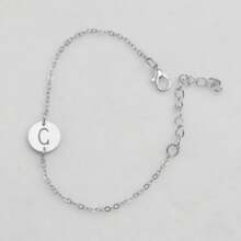 1 件新款简约 A-Z 首字母徽章镂空情侣手链，K 镀金金属链式手链，女士珠宝礼物（手工制作，表面略有痕迹） - 銀色 - 查看 22