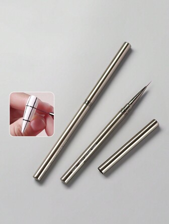 1pc Ultra-Fine Nail Art Drawing Brush With Cap, Black Metal Pen Body, Suitable For Hooking, Outlining, Flower Blooming, Gradient Effects