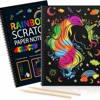 Scratch Paper Art-Crafts Gift: 2 Packs Bulk Rainbow Magic Paper, Birthday/Easter/Christmas Gift, Arts And Crafts Project Kit