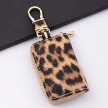 1 Pieza Estuche Para Llaves De Coche Universal, Diseño Con Estampado De Leopardo, Confeccionado Con De Microfibra Pu, Con Ventana Y Botones Visibles, Protección Contra Pérdida Y Arañazos, Adecuado Para Todas Las Bolsas De Llaves De Coche Y Un Pequeño Regalo Para Amigos - Multicolor - Ver 3