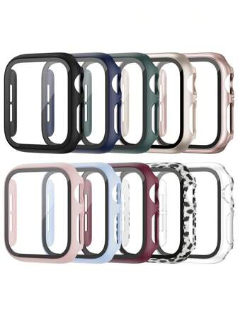 10 件 PC + 钢化玻璃一体式表壳，防摔时尚休闲保护套，兼容 Apple Watch 38/40/41/42/44/45/46/49mm，兼容 Apple Watch Series Ultra/SE/10/9/8/7/6/5/4/3/2/1，智能手表配件