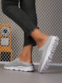 Damskie, wiosenne i jesienne, oddychające płaskie kapcie z siateczki, lekkie, luźne, swobodne, kapcie do chodzenia na świeżym powietrzu