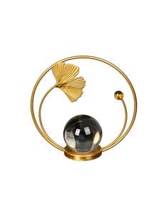 1 件水晶球和金屬烏龜攜葉雕像,客廳臥室門廳裝飾 - 金色 - 查看 3