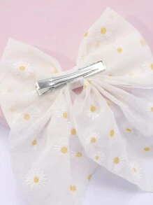 1pc White Daisy Hair Bow For Girls,Flower Pattern Bow Hair Clip With Tail,Elegant Alligator Clip Barrette,Kids Hair Accessories - White - View 4