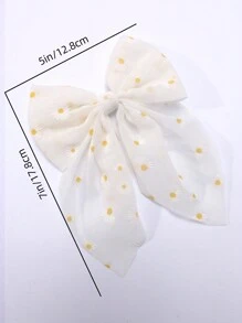 1pc White Daisy Hair Bow For Girls,Flower Pattern Bow Hair Clip With Tail,Elegant Alligator Clip Barrette,Kids Hair Accessories - White - View 5