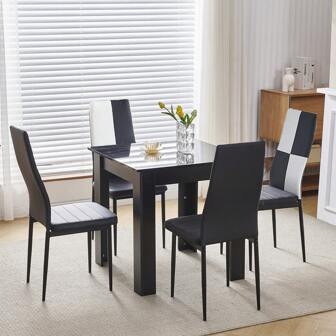 75x75cm Square Dining Table And Chairs Set, Small Dining Room Set High Gloss Dining Table With Chairs Home Furniture