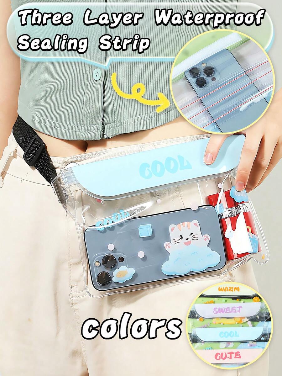 1 件防水透明腰包,带三层防水密封条和可调节肩带,PVC 透明腰包,体育场认可,可爱情侣透明腰包,运动包,卡通透明化妆包,化妆包,手机包,零钱包,适合运动旅行,海滩活动,体育场音乐会包,旅行必备礼物,适合男士、女士、海湾和女孩,基本款游泳包,游泳者热带海岸氛围沙滩包,适合游泳,夏季岛屿度假,海滩配件,适合女孩、男孩、男士和女士 - 無色 - 查看 1