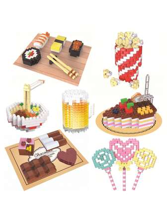 Bloques de construcción de partículas micro Serie de alimentos Juguetes de ensamblaje educativos para niños Modelo 3D Colección para el hogar Decoración de habitaciones Regalos de invierno - Bloques de chocolate, Fideos, Juegos de Micro Ladrillos